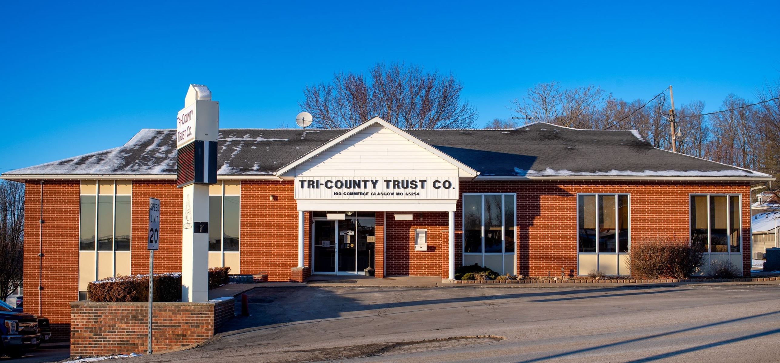 Tri County Trust Bank Building with Blue sky in the background